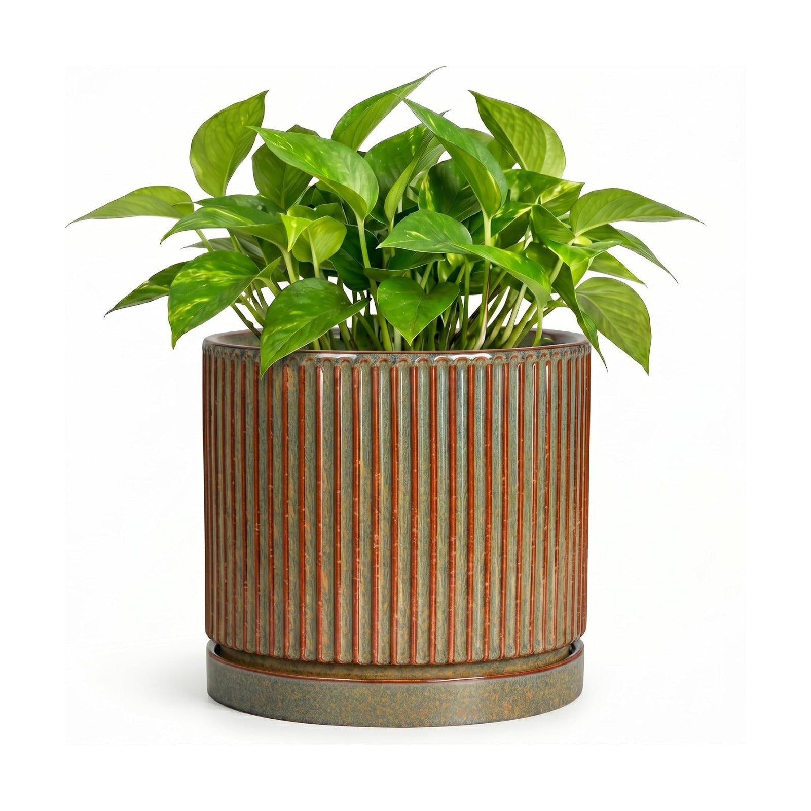 6 Inch Plant Pot, Ceramic Planters with Saucer, Retro Brown | Round Flower Pots with Drainage Hole, Indoor Pots for