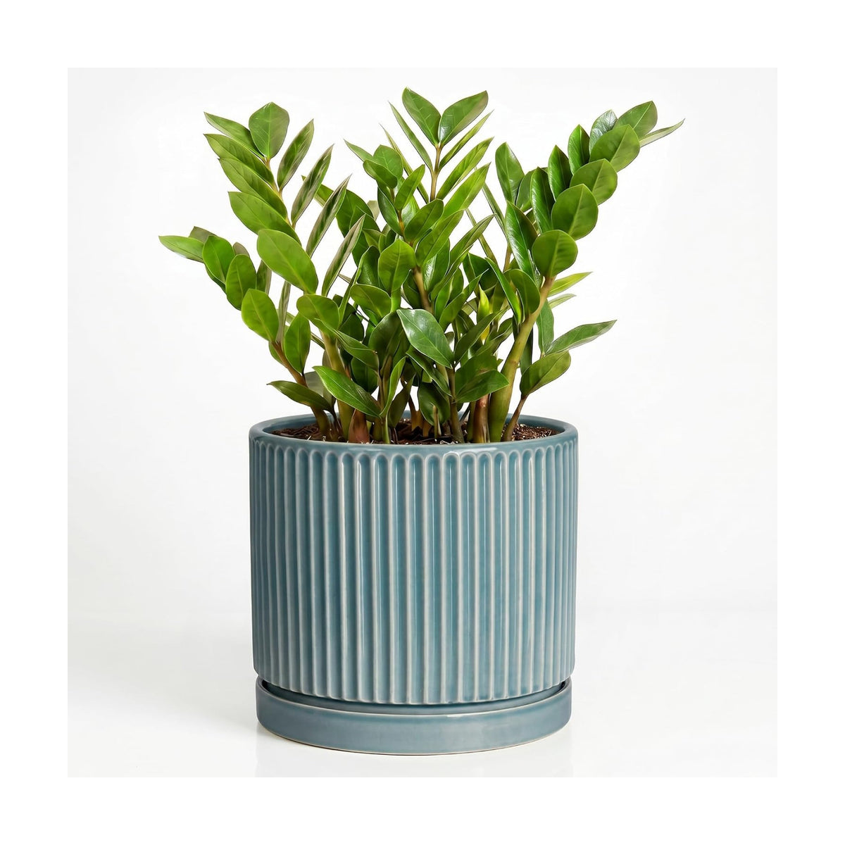 Ceramic Planter 10 Inch, Round Plant Pots with Saucer, Glaze Blue
