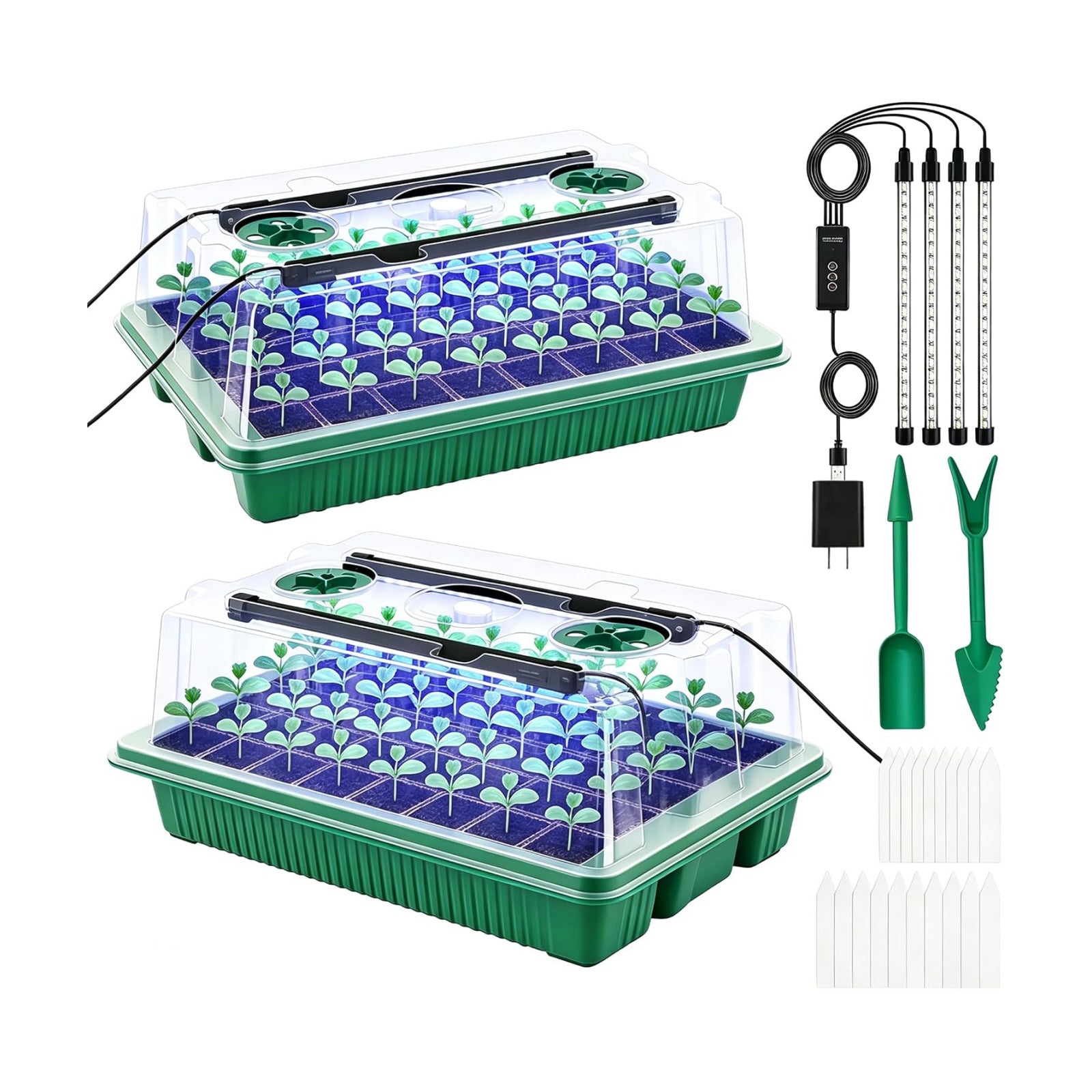 Seed Starter Tray with Timed Grow Light, 2 Pack 80 Cells Plant Starter Tray Seedling Starter Kit with Humidity Domes