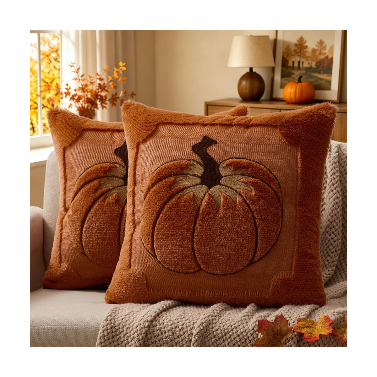 Allorry Fall Pillow Covers 18x18 Rust Pumpkin Leaves Home Decor PT021C18