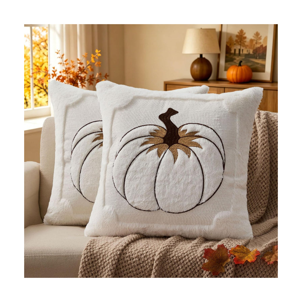Allorry Fall Pillow Covers 18x18 Cream White Pumpkin Leaves Home Decor21D18