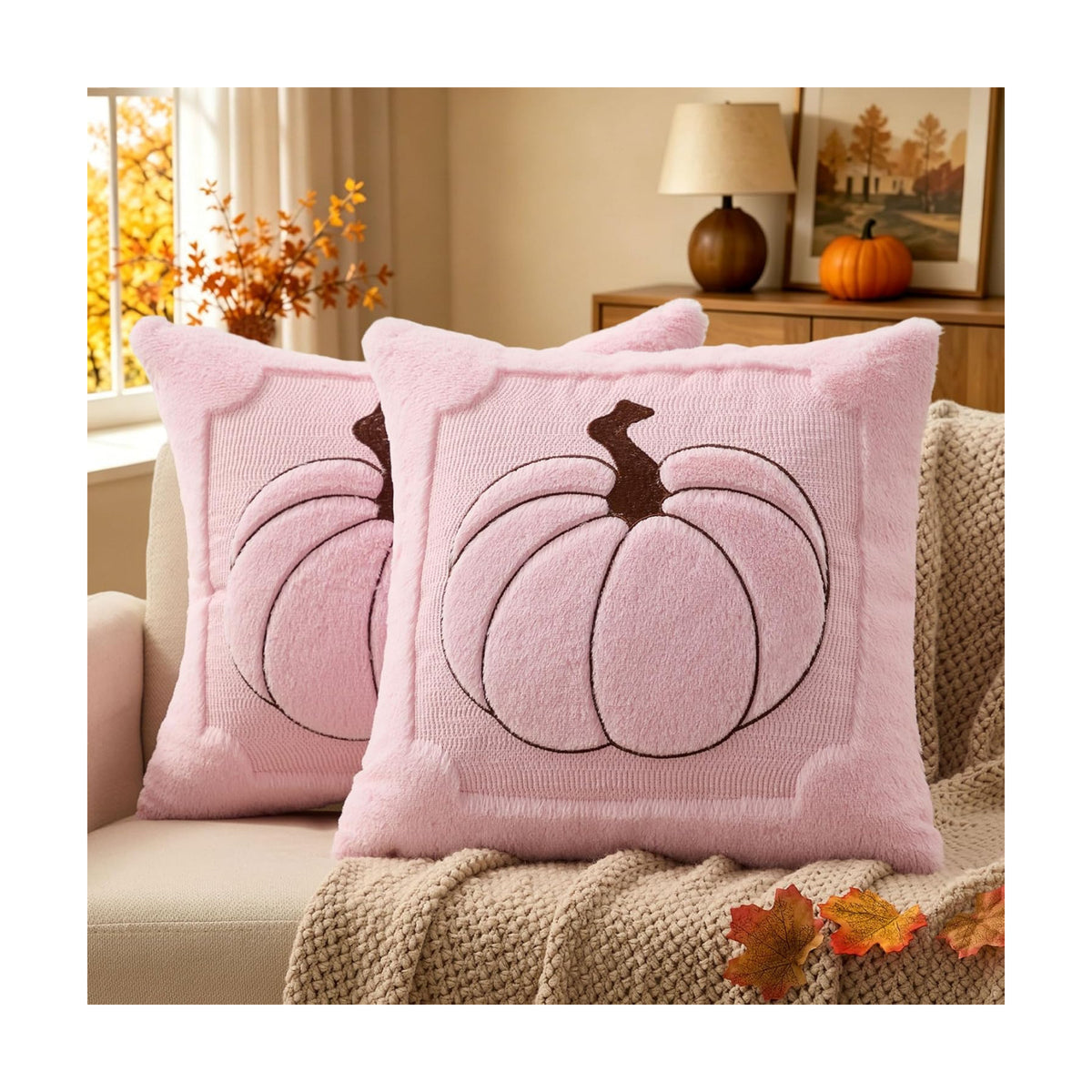 Allorry Fall Pillow Covers 18x18 2 Pack Pink Pumpkin Home Decor PT010H18