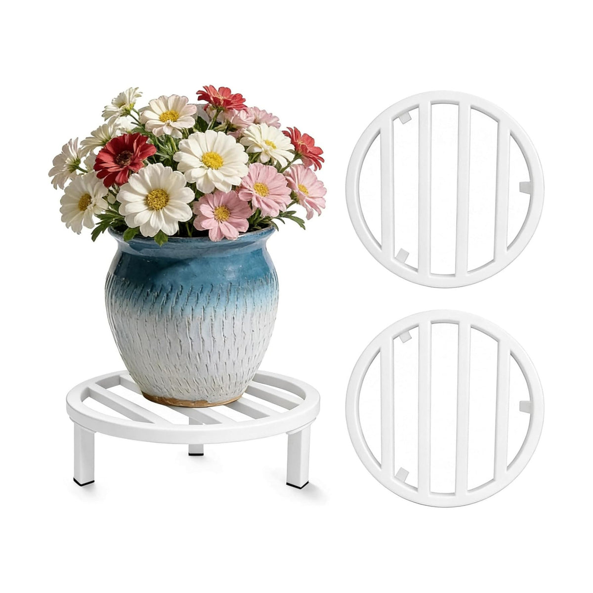 3 Pack 12 Inch Metal Plant Stands Outdoor Indoor Pot Riser,White