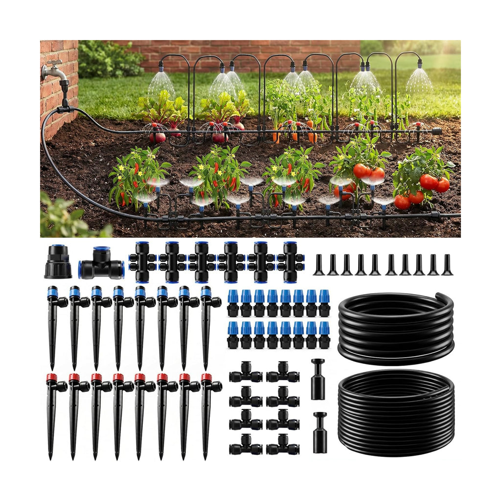 230 ft Drip Irrigation Kit with 1/2-Inch Main and 1/4-Inch Lines | Includes adjustable emitters and quick-connect