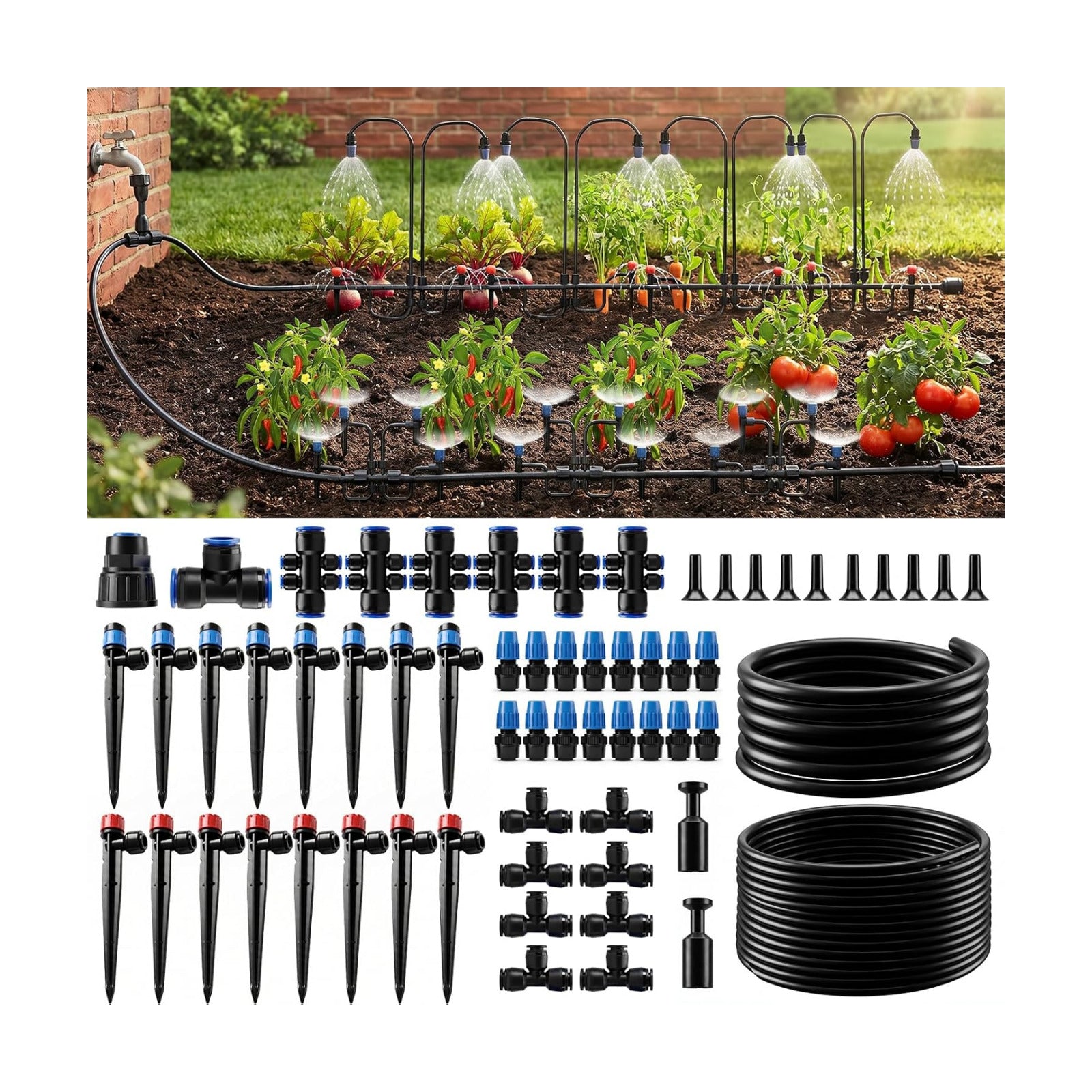 230 ft Drip Irrigation Kit with 1/2-Inch Main and 1/4-Inch Lines | Includes adjustable emitters and quick-connect