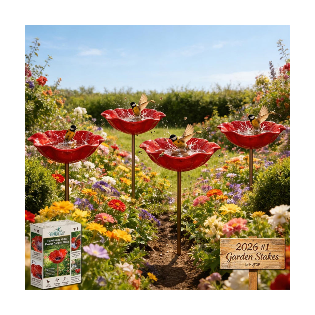 Handmade Metal Flower Garden Stakes, Outdoor Mini Bird Bath Decor, Bee Watering Station for Bird, Pollinator &