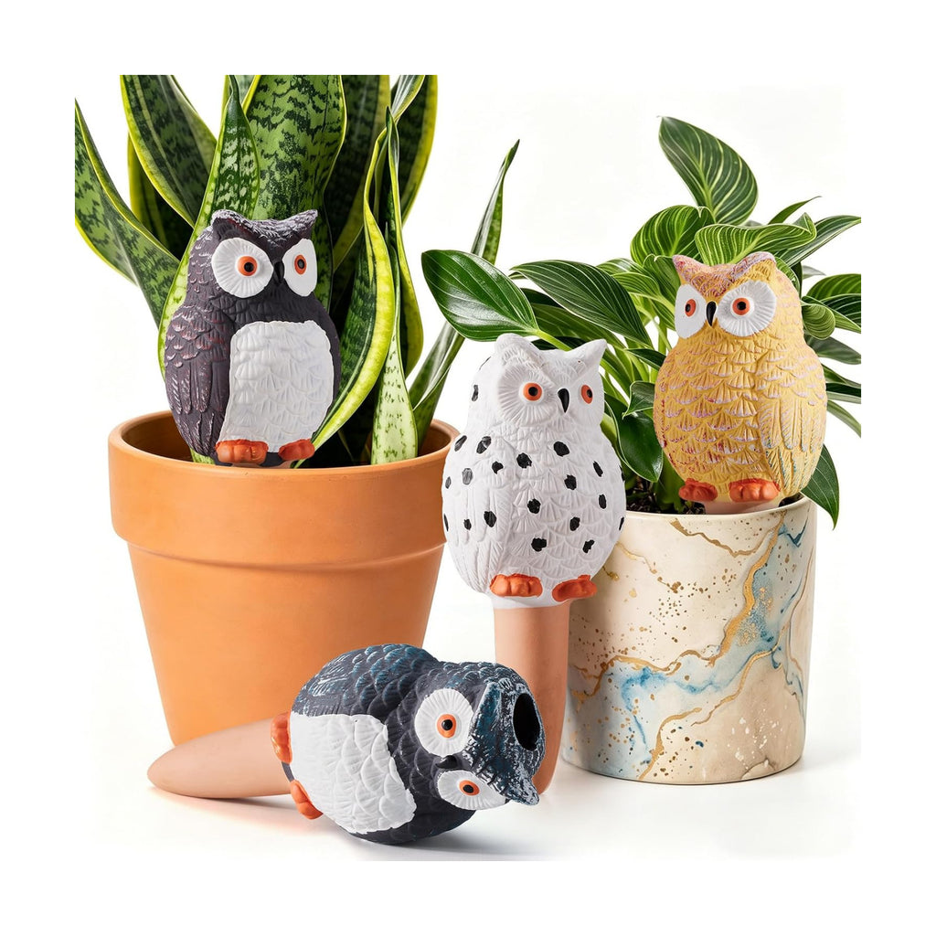 Yeswhat Self Watering Plant Spikes 4 Pack, Terracotta Owl Automatic Plant Waterer for Indoor Outdoor Plants, Slow