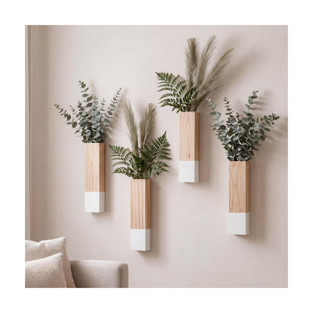 4 Pack Wood Wall Planter Boho Hanging Planter for Living Room Bedroom Bathroom Entryway Modern Farmhouse Wall Decor