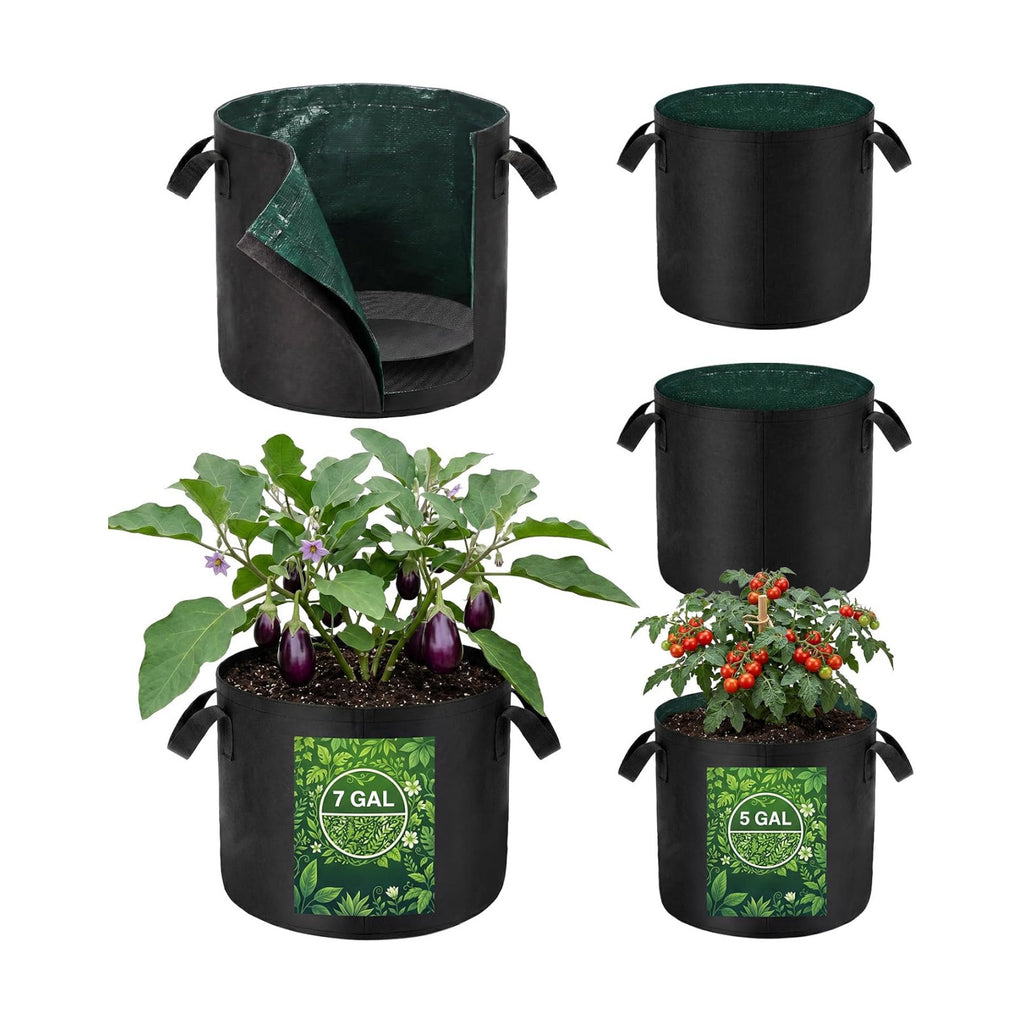 Gilprop [Upgraded Double Layer Grow Bags with Water-Resistant Lining (3x5Gal + 2x7Gal) Fabric Pots with Removable
