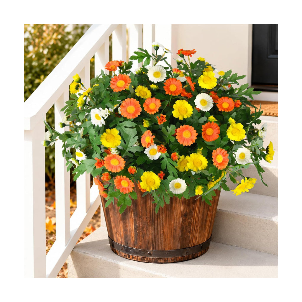 INQCMY Fall Artificial Mums Flowers for Outdoors Planter Fake Plants 6 PCS