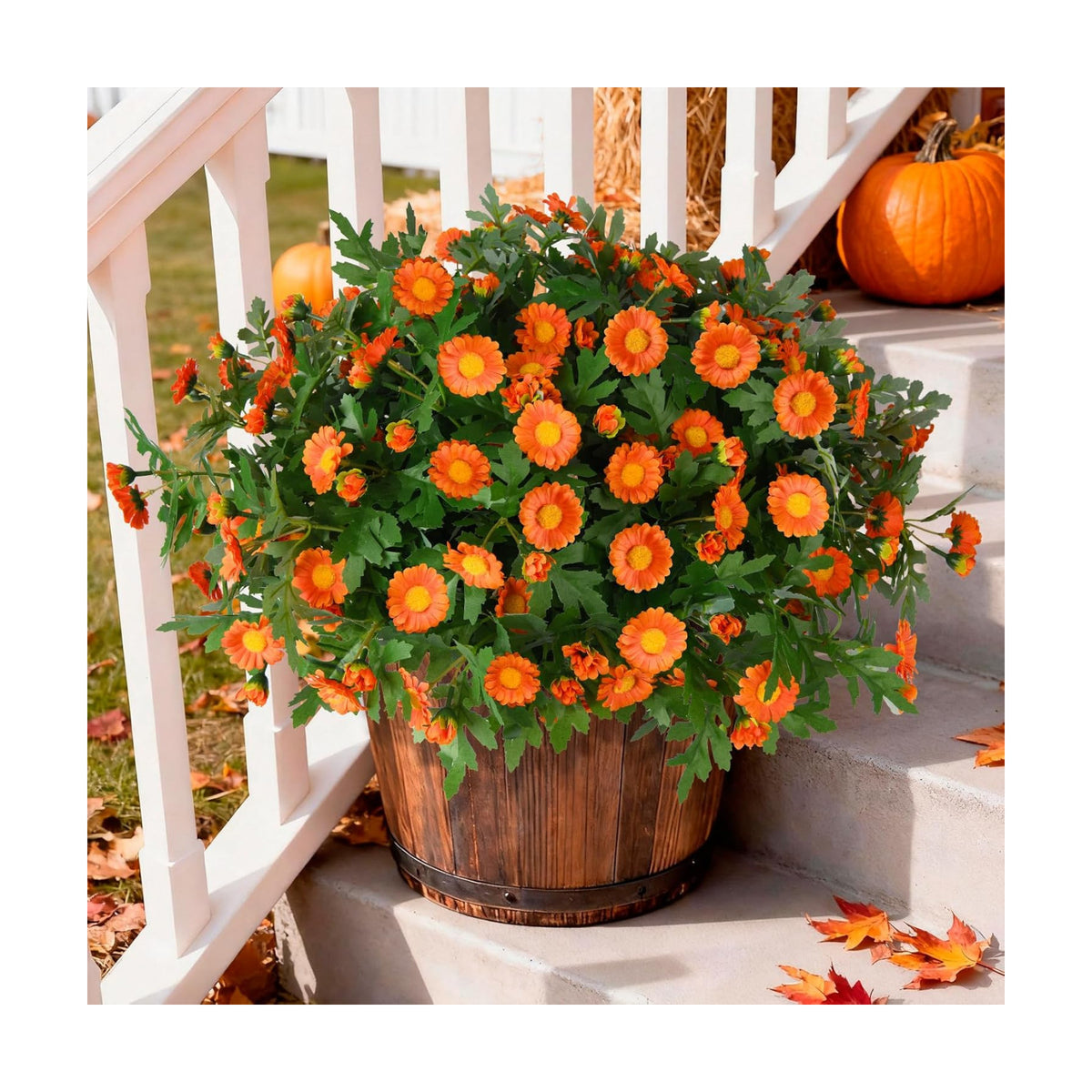 INQCMY Fall Artificial Mums Flowers for Outdoors Planter Fake Plants 6 PCS