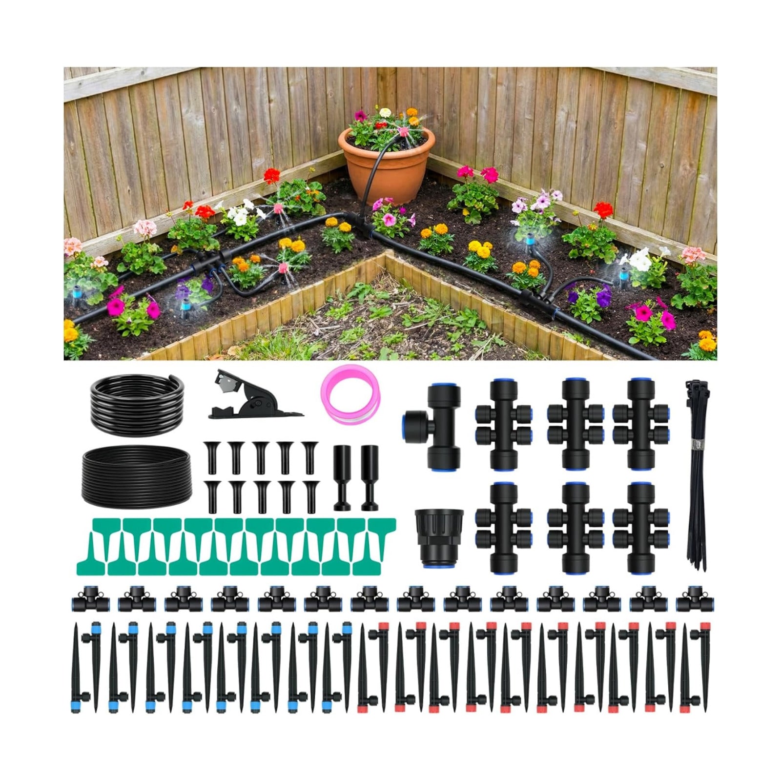 230FT Drip Irrigation Kit with 36 Adjustable Emitters, Push-Fit System | Extra Size Garden Watering System, 36