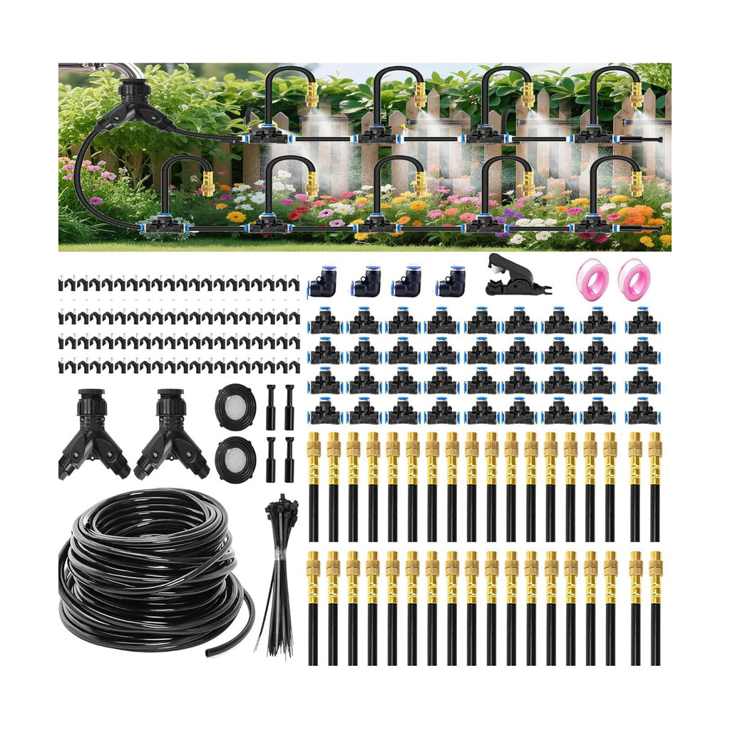 Drip Irrigation System with Brass Nozzles – 2026 Upgrade 200FT Garden Watering Kit with 36Pcs 360° Adjustable Misting