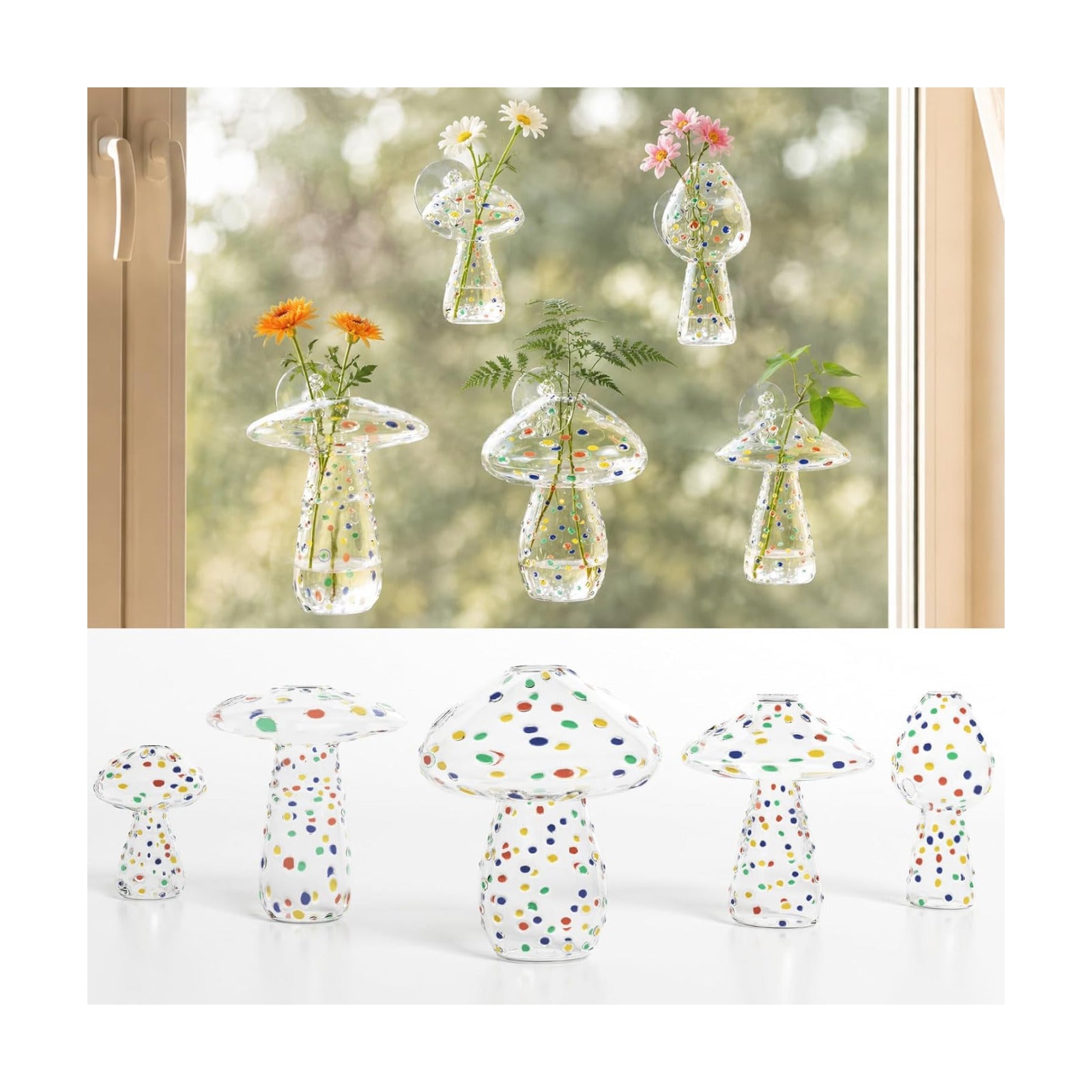 5Pcs Starry Glass Propagation Vases, 2.6mm Glass Vases, 6kg Suction Cups | Starry diamond dot glass design|Handcrafted