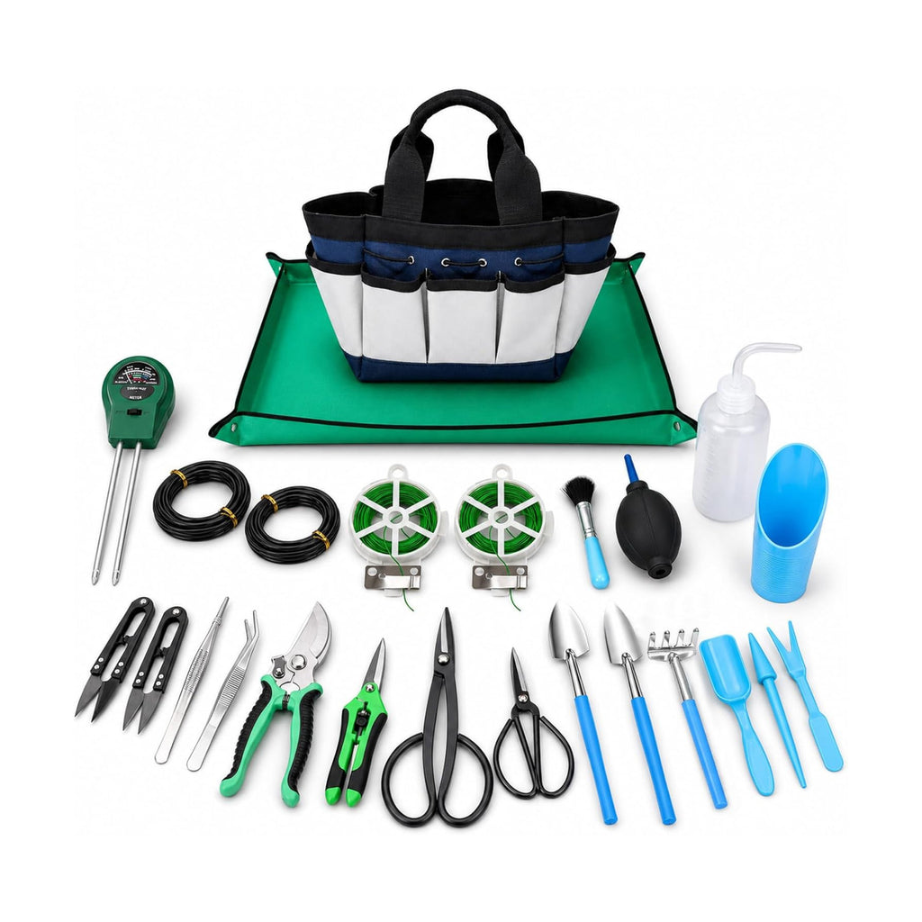 25 Pcs Succulent & Bonsai Tools Set for Beginners, Indoor Plant Care Tool Set with Repotting Mat, Organizer Tote, Soil