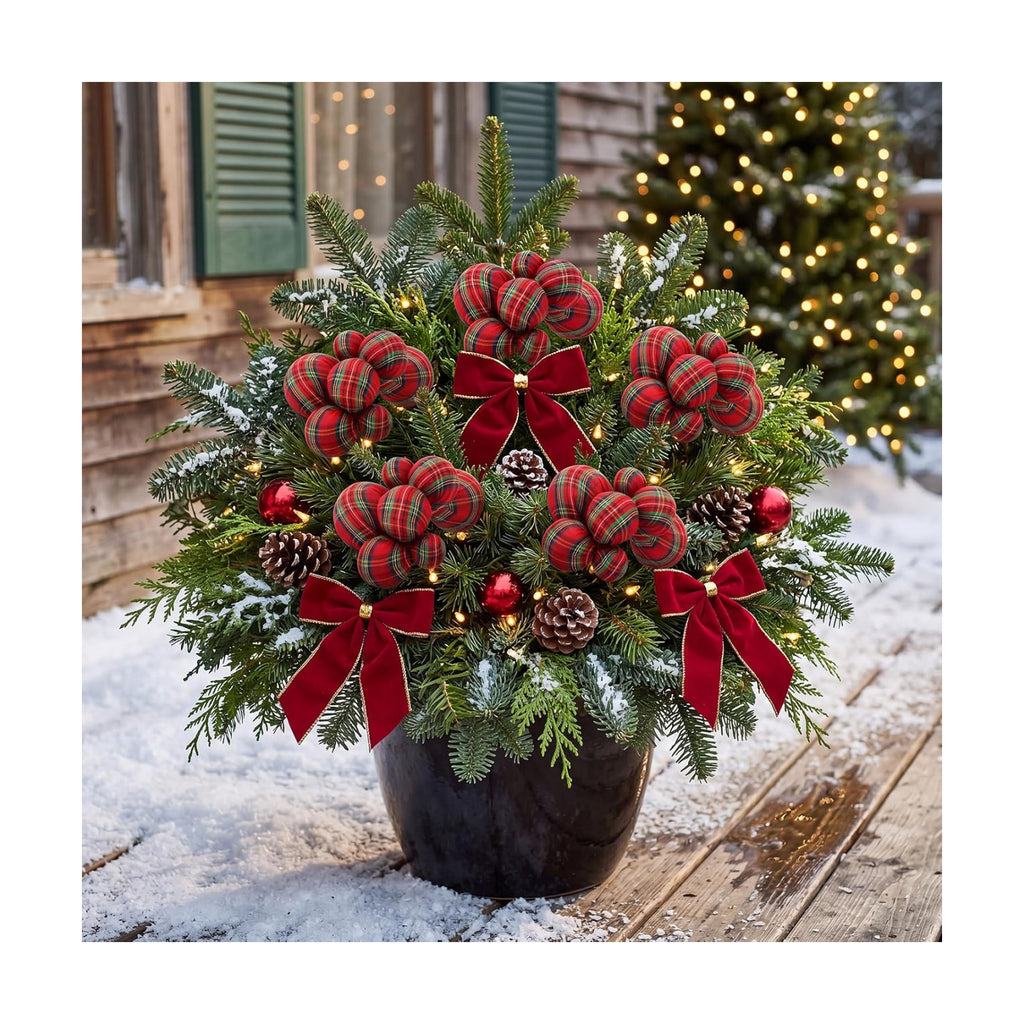 Daifunli 8 Pcs Buffalo Plaid Christmas Ball Tree Picks 7.87 Inch Xmas Picks