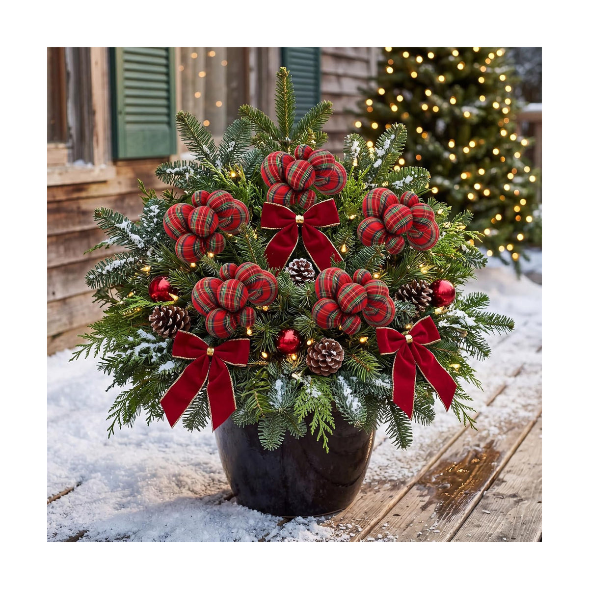 Daifunli 8 Pcs Buffalo Plaid Christmas Ball Tree Picks 7.87 Inch Xmas Picks