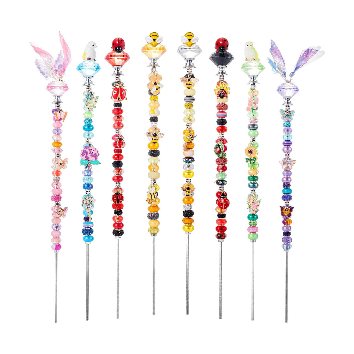 264Pcs Beaded Animal Garden Stakes Fairy Wand 12in Threaded Rods