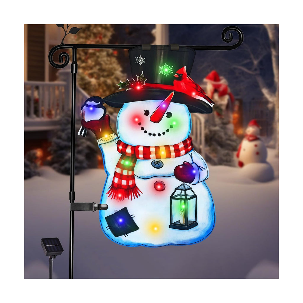 28x40 Lighted Christmas Snowman Garden Flag, 8 Modes Solar LED