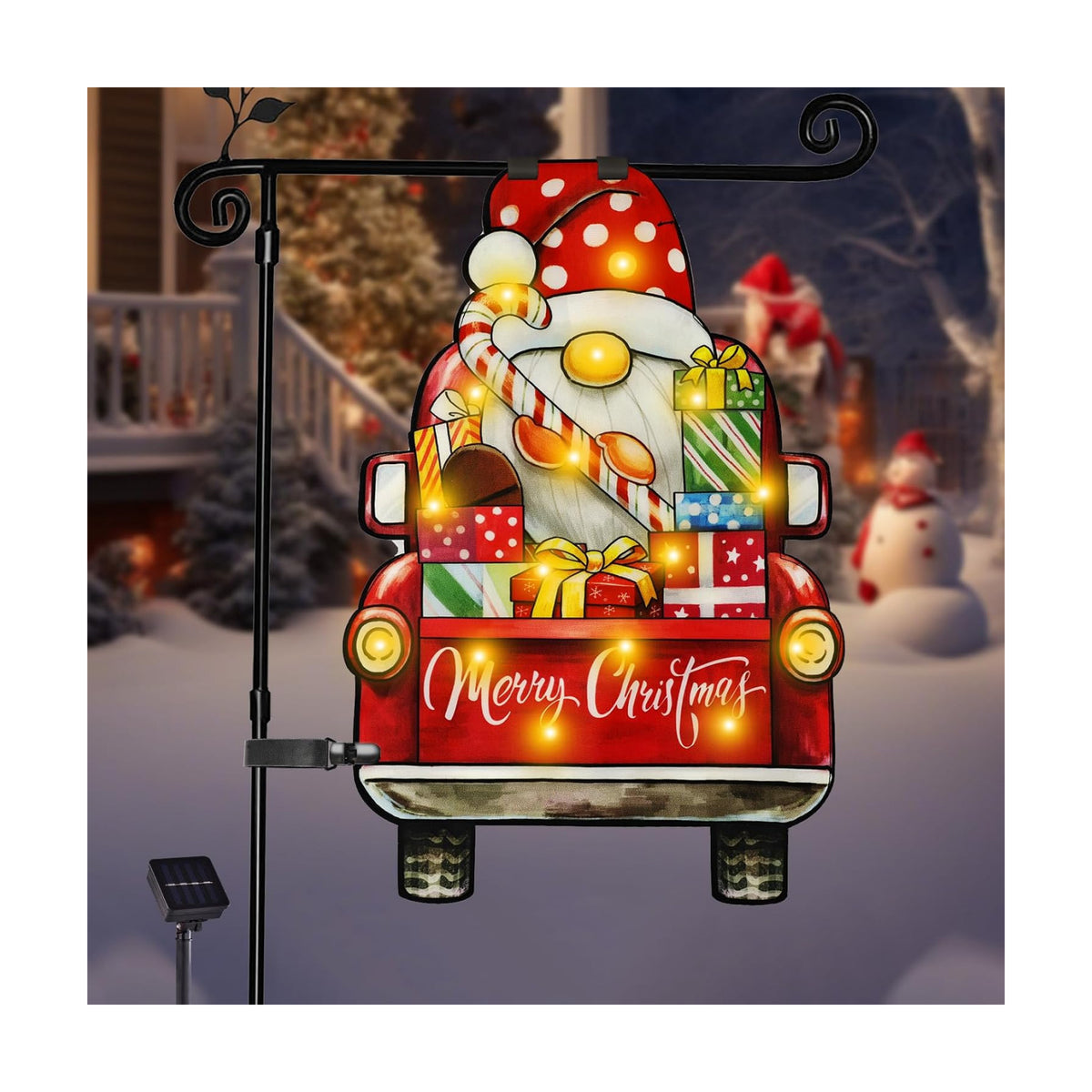 12x18 Lighted Christmas Dwarf Garden Flag, 8 Modes Solar LED