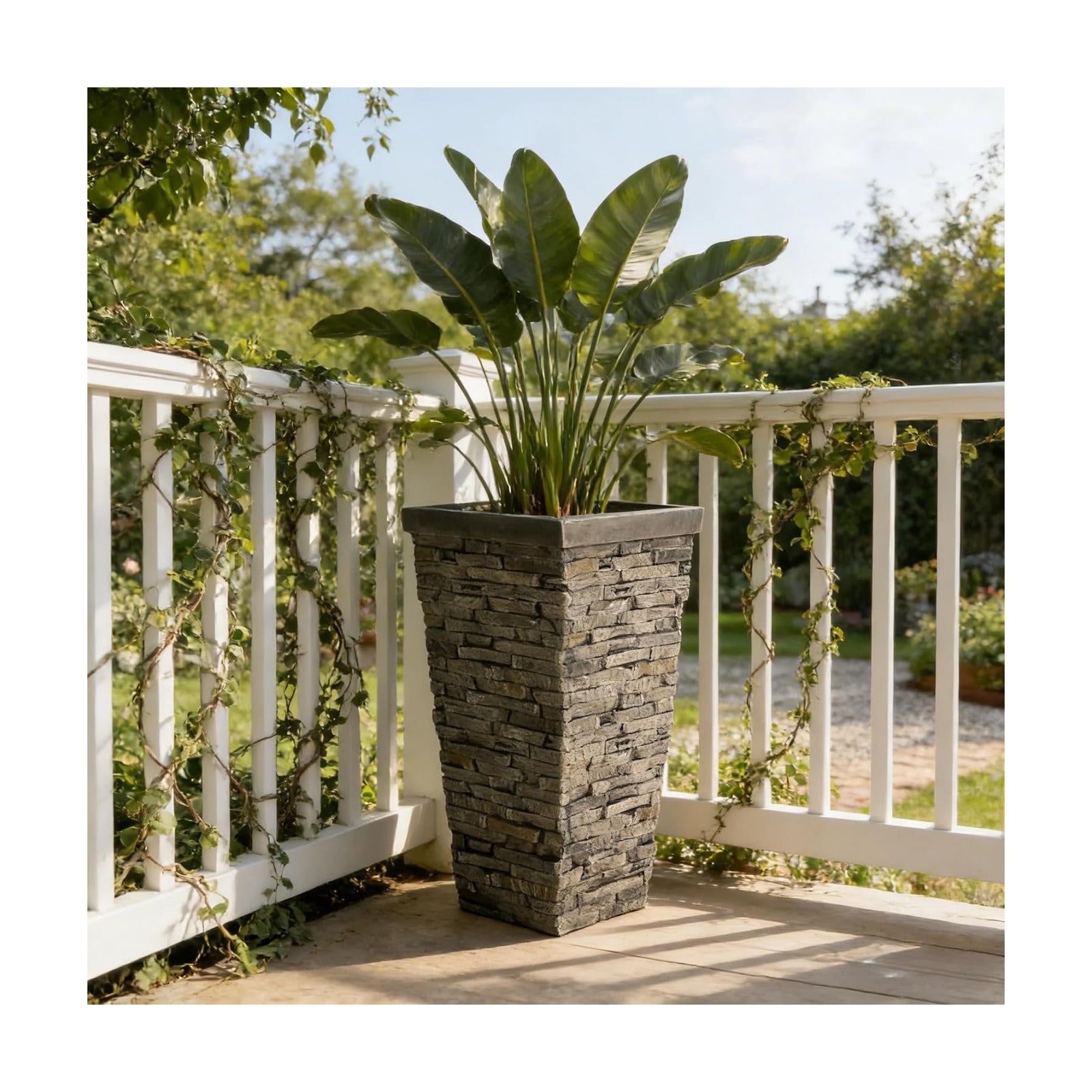 Christopher Knight Home Tall Square Planter Pot with Stone Effect Texture, MGO Outdoor Indoor Planter with Drainage