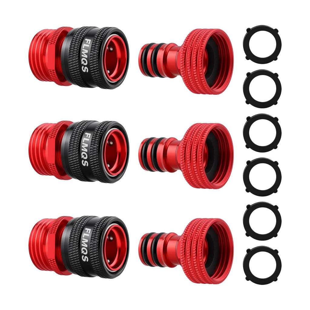 Garden Hose Quick Connectors, 3/4" GHT Heavy-Duty Aluminum Alloy Hose Fittings, Universal Leak-Proof Quick Connector