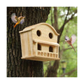 Bird Houses for Outside, 4 Hole Wooden Birdhouse for Outdoor Large Hanging Bird House Backyard Birding & Wildlife