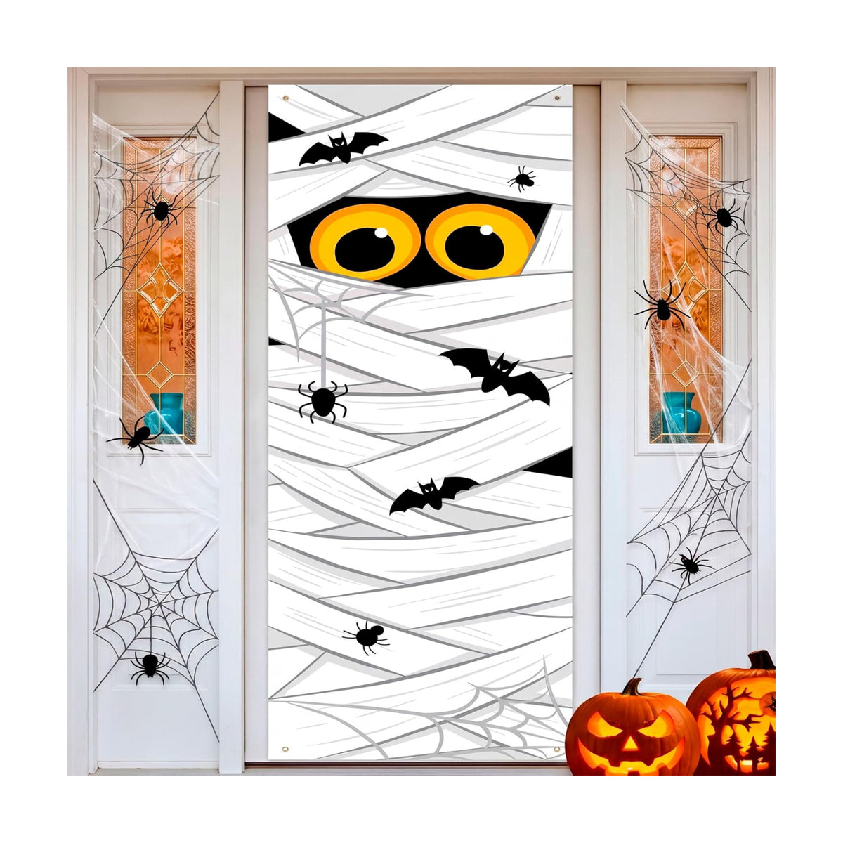 JOYIN 28”x80” Halloween Mummy Door Cover Decorations Indoor, Spooky Home Decor Haunted House Stickers, Scary Home Party Supplies Front Room Decor Outdoor