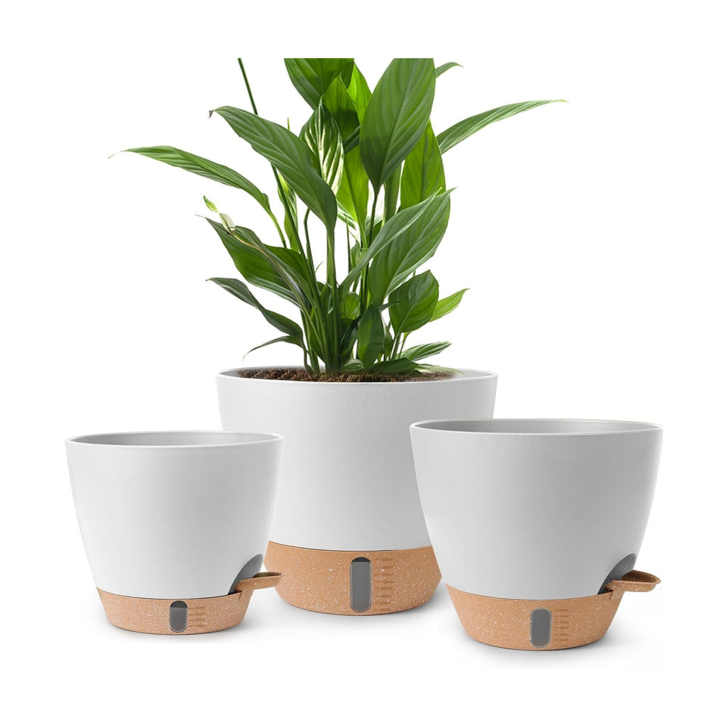 Self Watering Pots for Indoor Plants, 3 Pack 12/10/8 Inch, Large Planter with Water Reservoir, Modern Decorative Flower Pots for Home & Office White