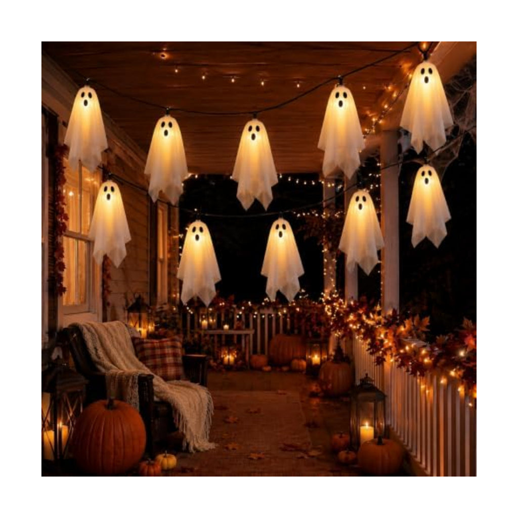 Halloween Ghost String Lights Outdoor, White Fabric Hanging Ghost Lights