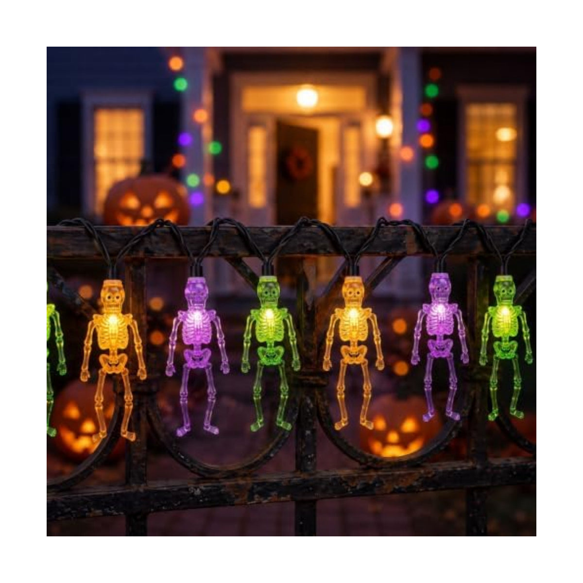 Abeja Halloween Skull String Lights Outdoor,Multicolor LED Skeleton Lights