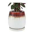 10.3 Inch Ceramic Glaze Plant Pot with Saucer, Flower Pots with Drainage Hole Mesh Net (Hemp-White)