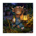 Solar Highland Cow Outdoor Statues Garden Decor with LED Light | Cute Animal Figurine Funny Resin Decoration for Patio