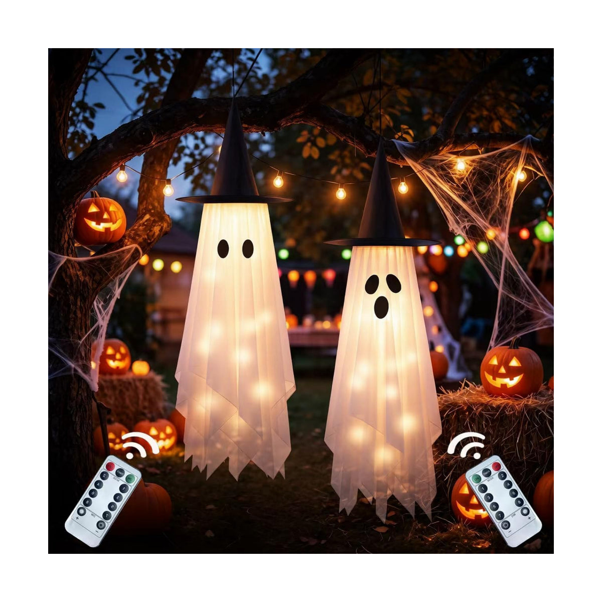 Halloween Hanging Ghost Decorations Decor Outdoor- 4ft Pre-Installed 2 Pack