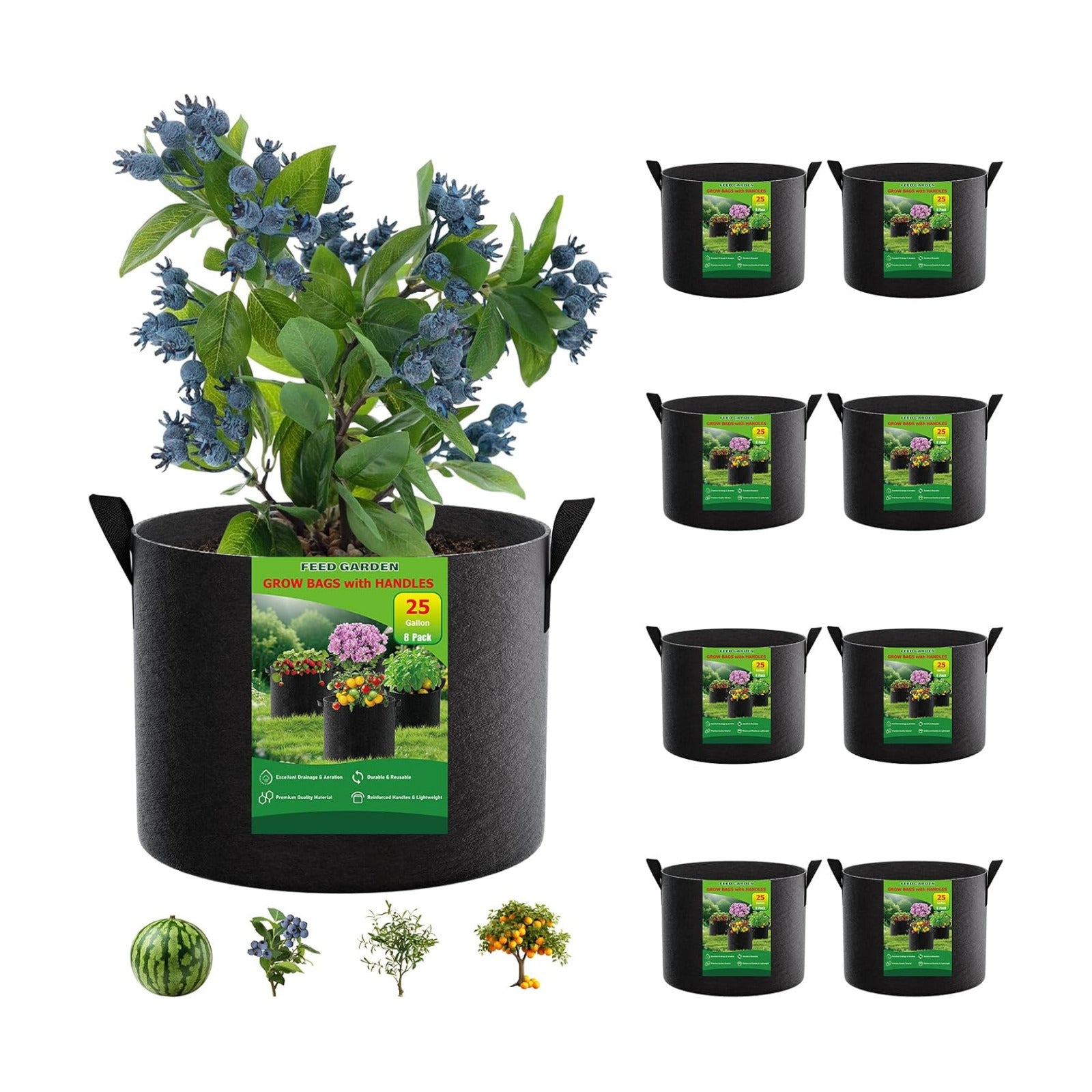 25 Gallon Plant Grow Bags 8 Pack 300G Fabric Pots with Handles | Excellent Drainage, Healthy Root Growth, Reusable For