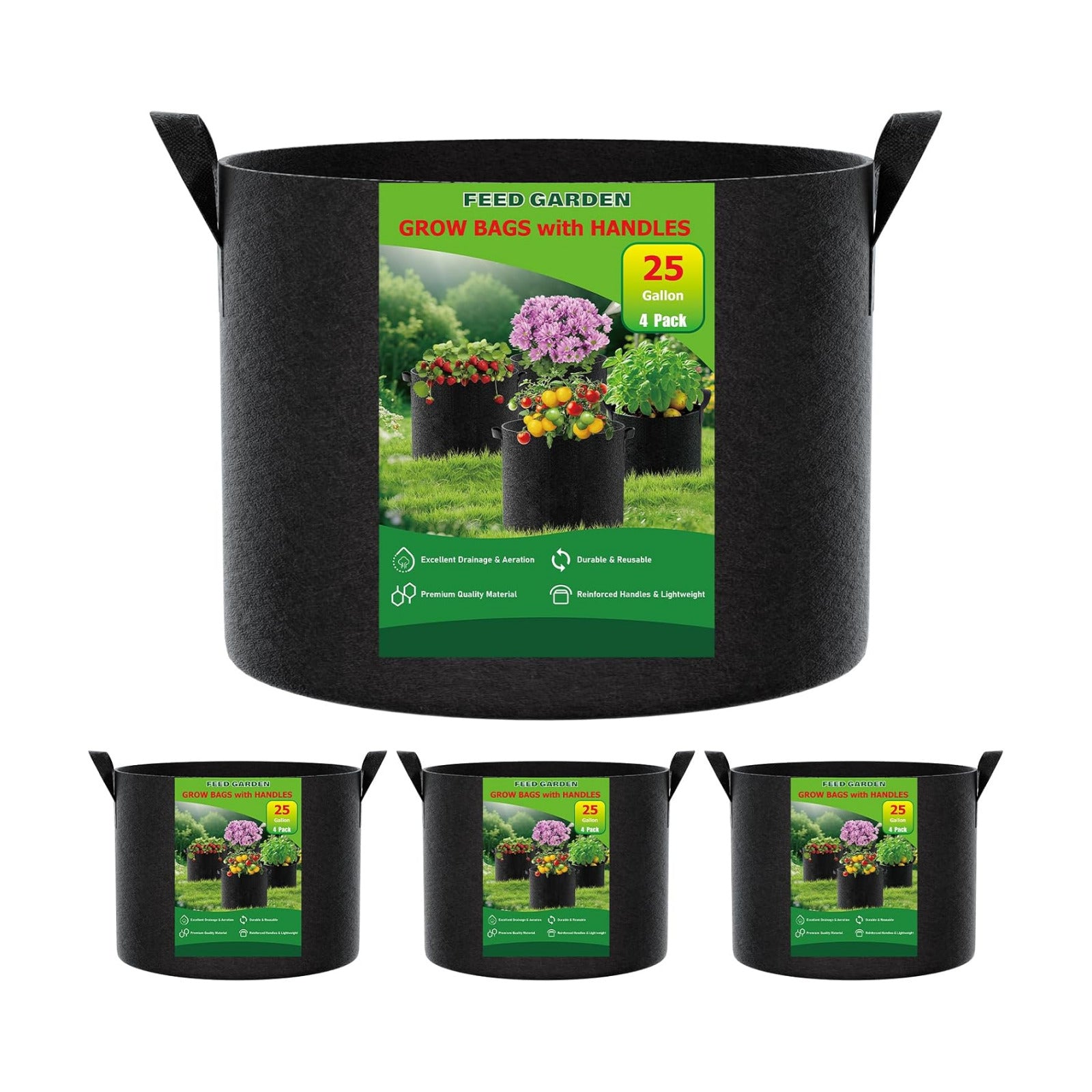 25 Gallon Plant Grow Bags 4 Pack 300G Fabric Pots with Handles | Excellent Drainage Promotes Healthy Root Growth