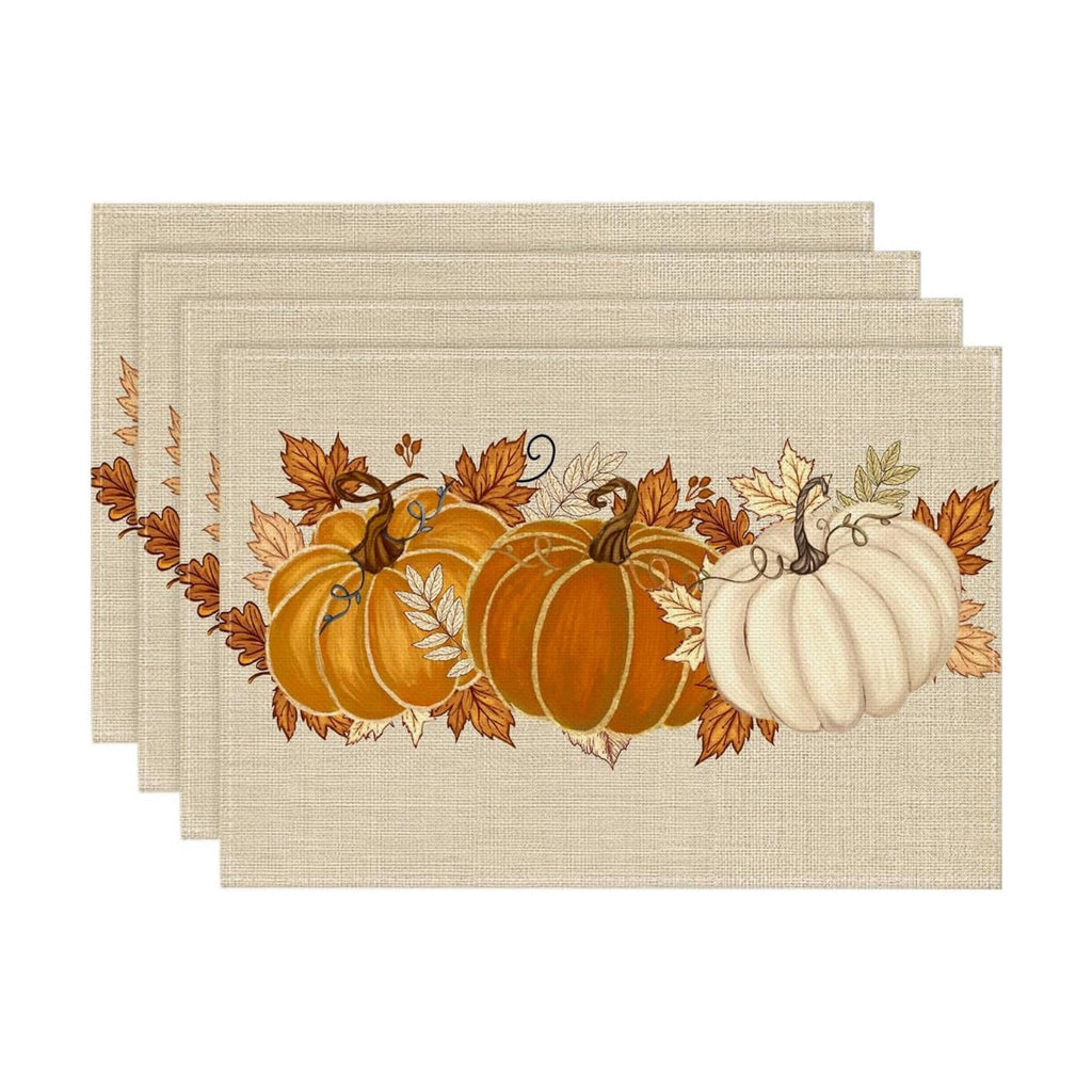 Artoid Mode Orange Pumpkin Leaves Fall Placemats Set of 4-12 x 18 Inch