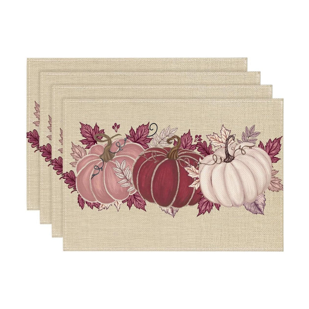 Artoid Mode Pink Pumpkin Leaves Fall Placemats Set of 4-12 x 18 Inch