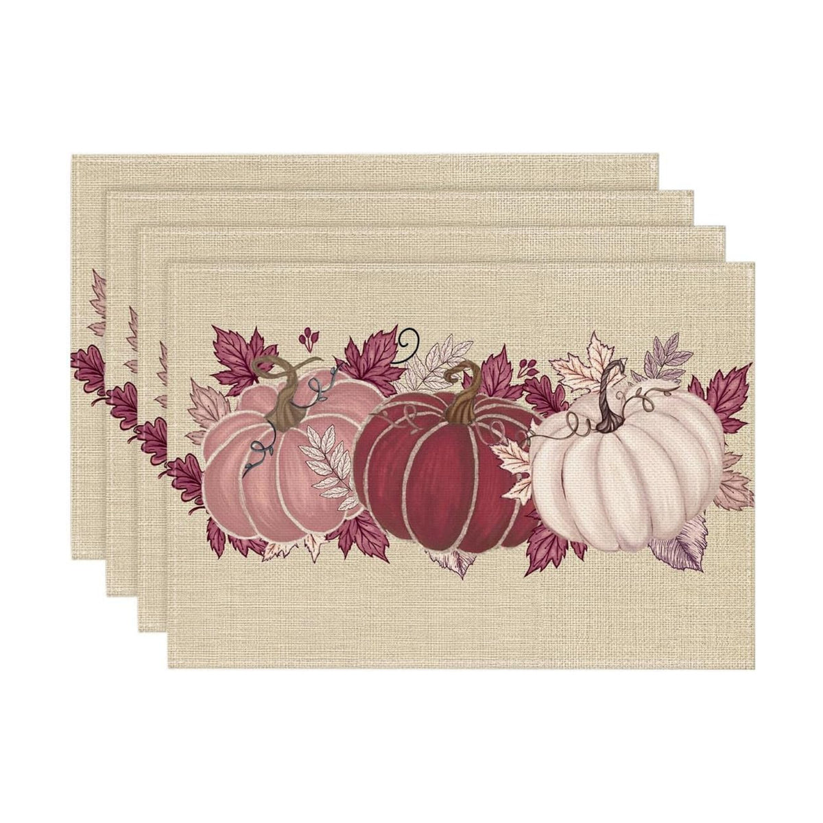 Artoid Mode Pink Pumpkin Leaves Fall Placemats Set of 4-12 x 18 Inch