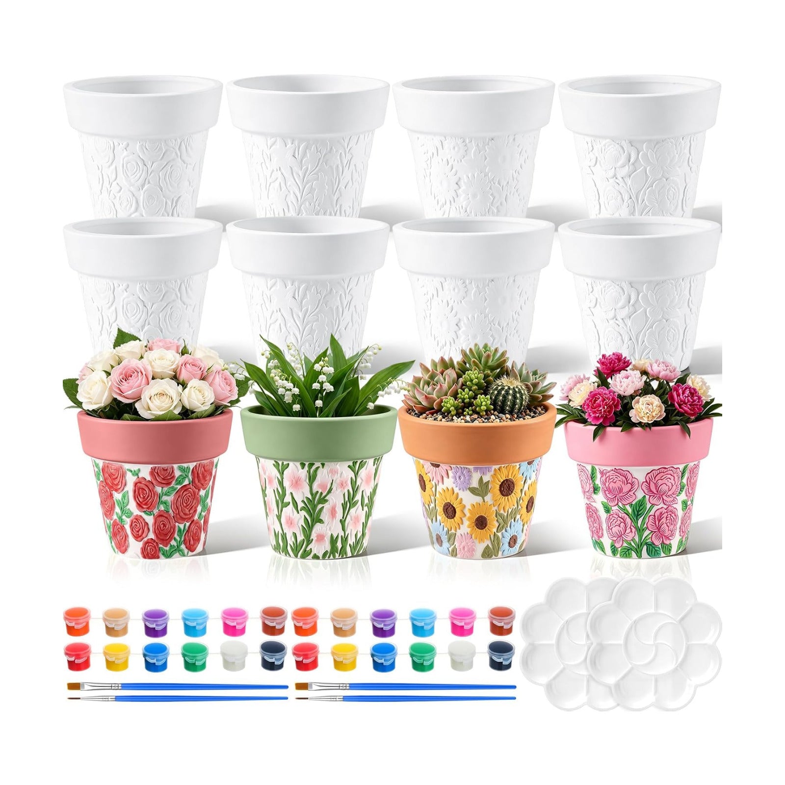 Zubebe 8 Pcs Paint Your Own Ceramic Pots Bulk Unfinished Succulent Pots Craft Kit with Drainage Hole Mini Paintable
