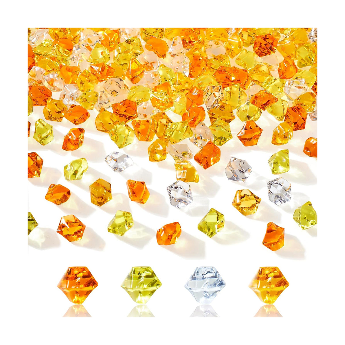 YATOJUZI 500PCS Acrylic Vase Filler Gradient Orange Decorations Fake Ice Cubes Crushed Rocks Plastic Diamonds Gems for DIY Party Centerpiece Table Scatter Display 0.5"