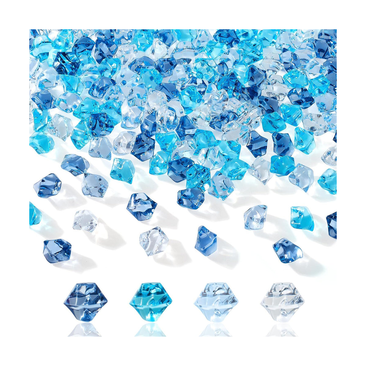 YATOJUZI 500PCS Acrylic Vase Filler Gradient Blue Decorations Deep Blue Fake Ice Cubes Crushed Rocks Plastic Diamonds Gems for DIY Party Centerpiece Table Scatter Display 0.5"