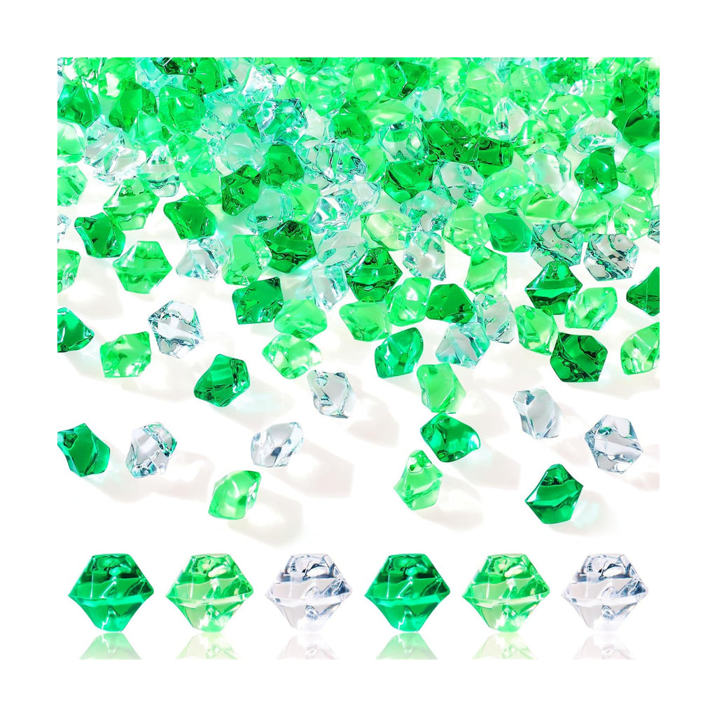 YATOJUZI 500PCS Acrylic Vase Filler Gradient Green Decorations Fake Ice Cubes Crushed Rocks Plastic Diamonds Gems for DIY Party Centerpiece Table Scatter Display 0.5"