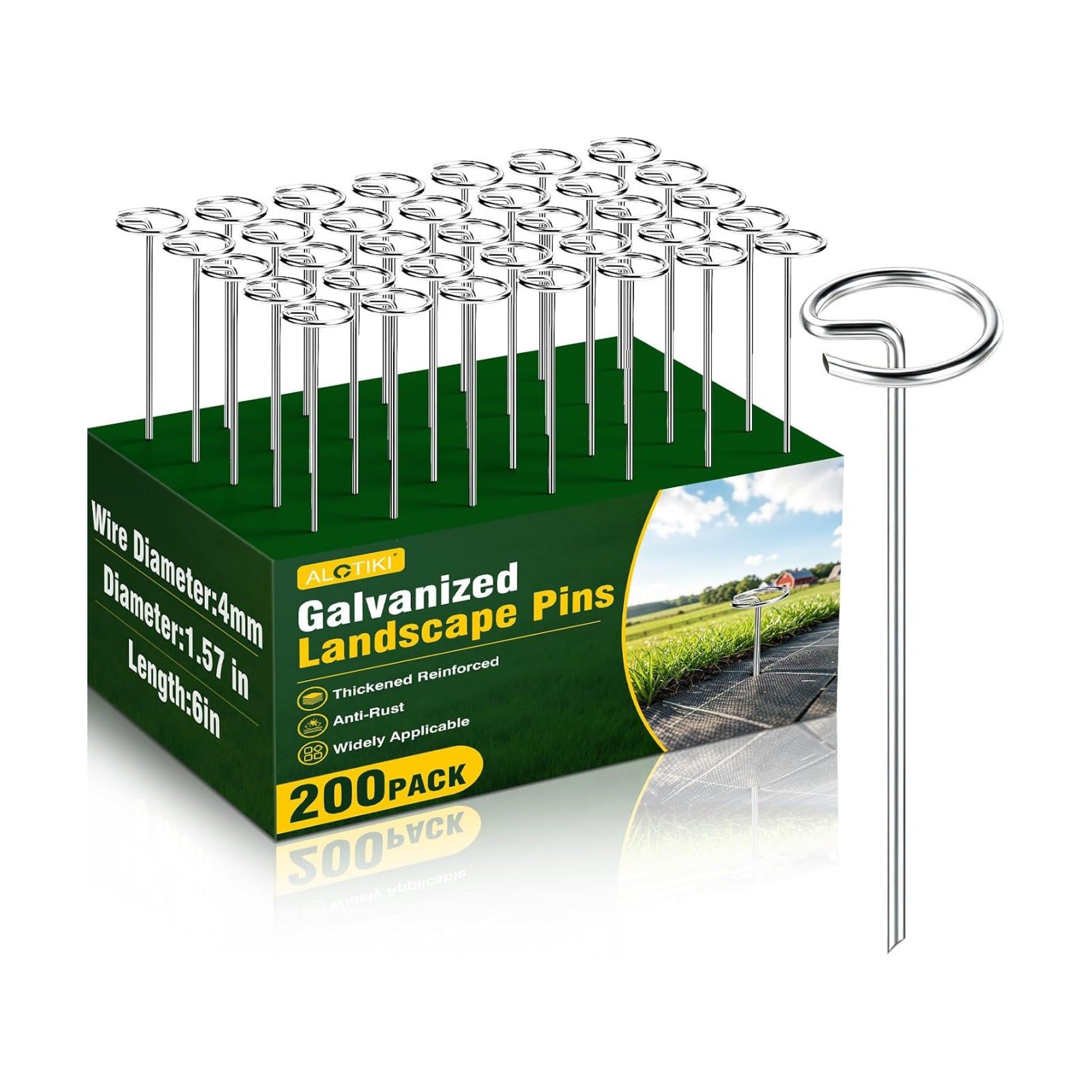 ALOTIKI Landscape Staples, 200Pcs 6 Inch Galvanized Landscape Fabric Stakes | Heavy Duty Garden Staples, Metal Weed