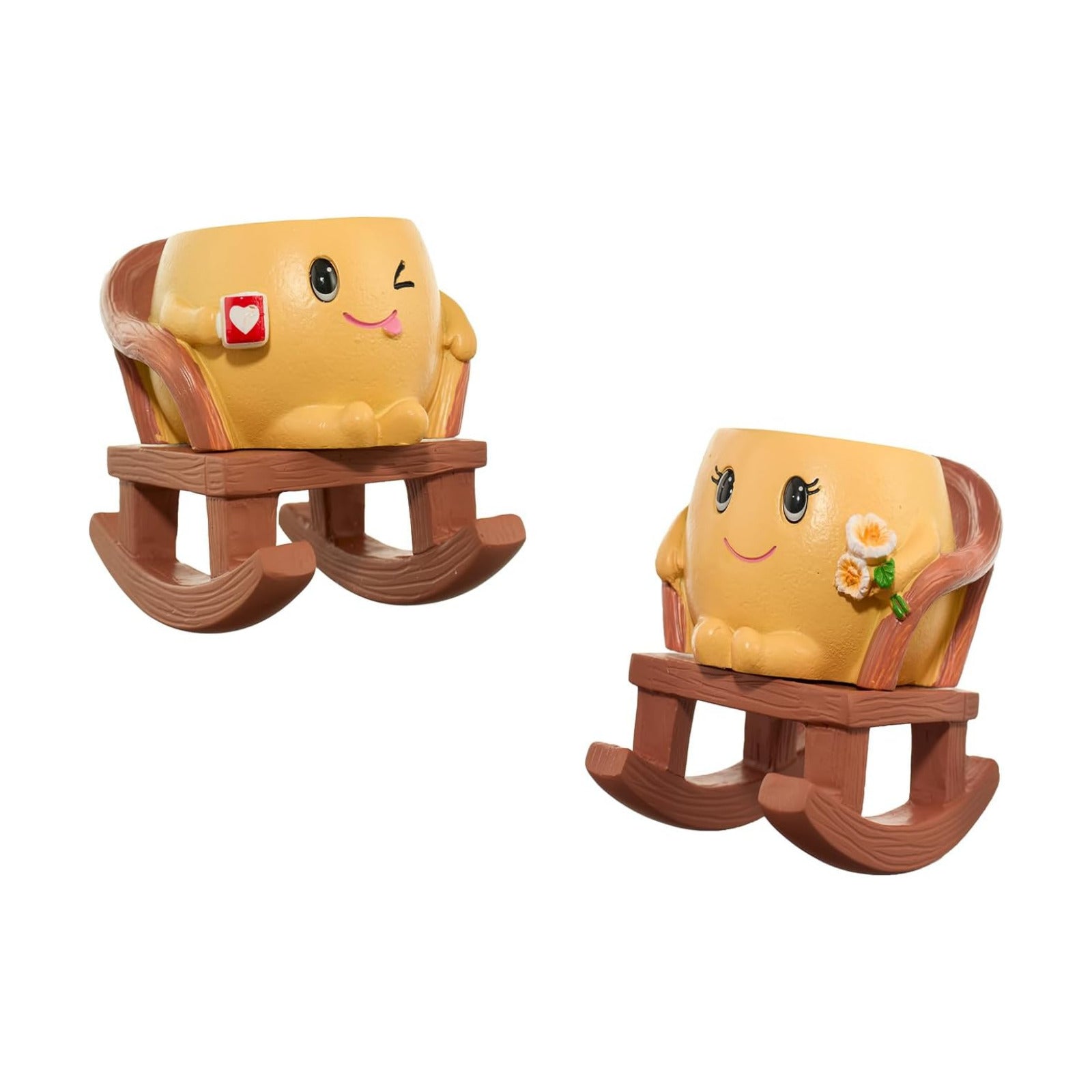 Rocking Chair Planter Set of 2,Small Smiley Face Succulent Pots | Two small flower pots for office desk or shelf with