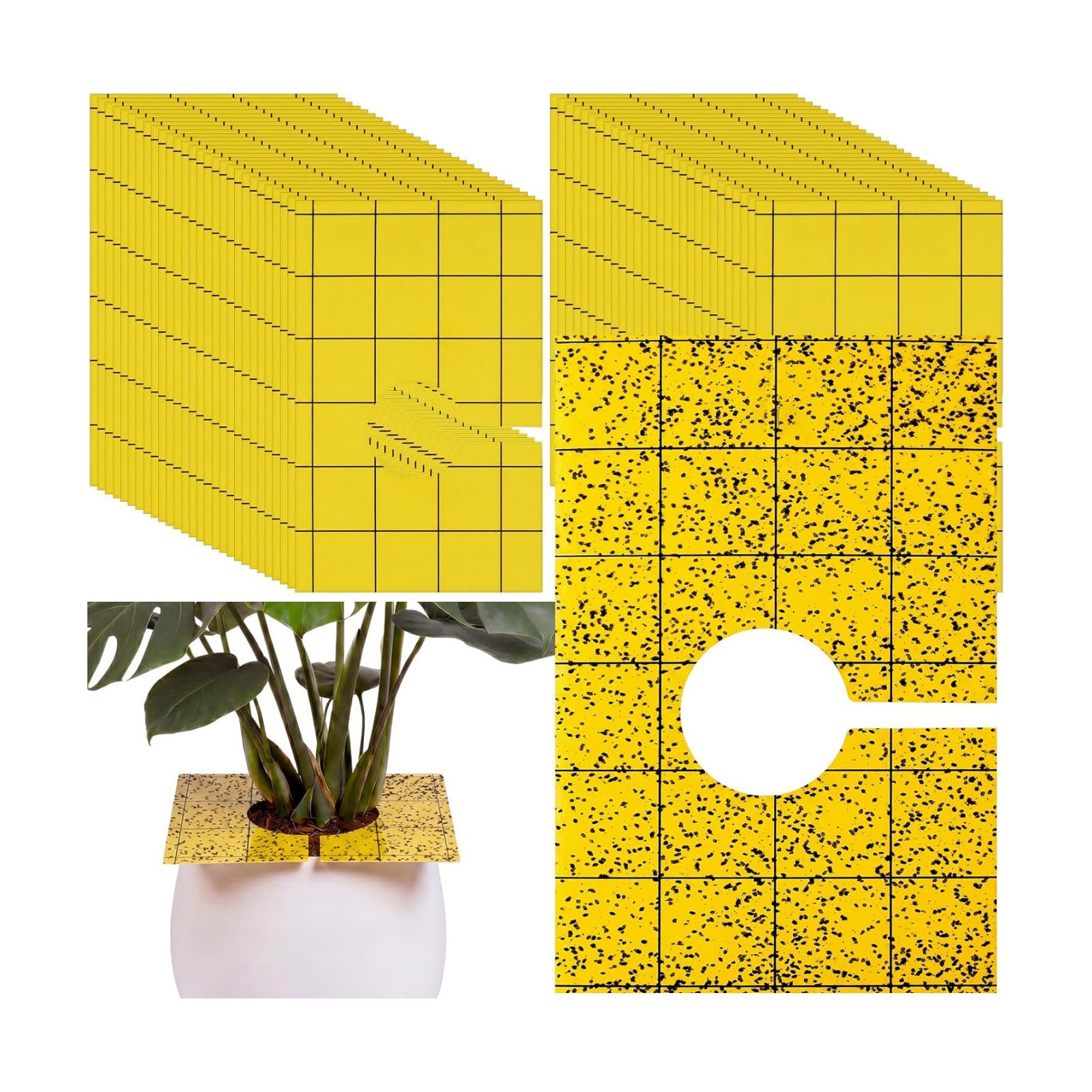 100 Pack Yellow Pre-Cut Sticky Traps Bulk for Gnats 3 x 5 Inch Dual Sided Bug Fly Sticky Traps with Center Hole for