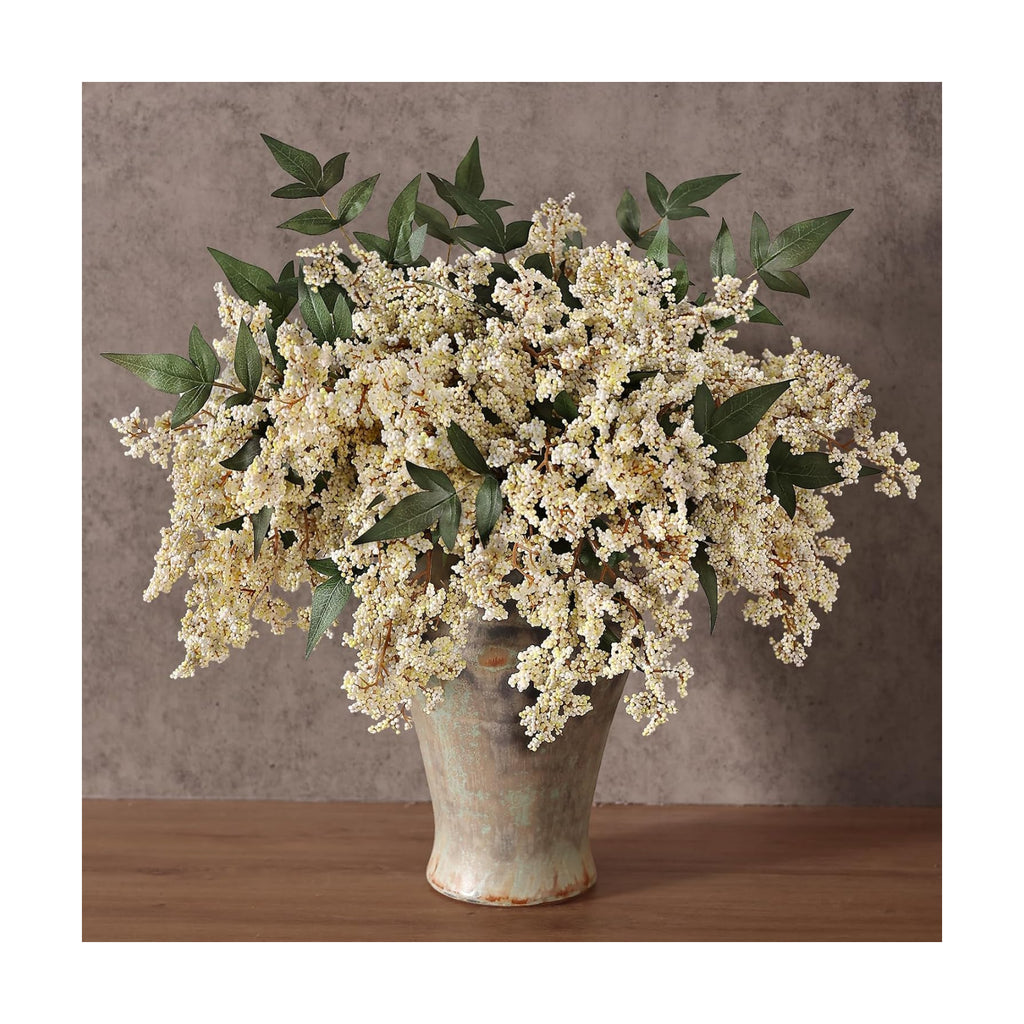 6Pcs 17" Lifelike Artificial Nandina Berry Stems for Vase Decor(Beige)