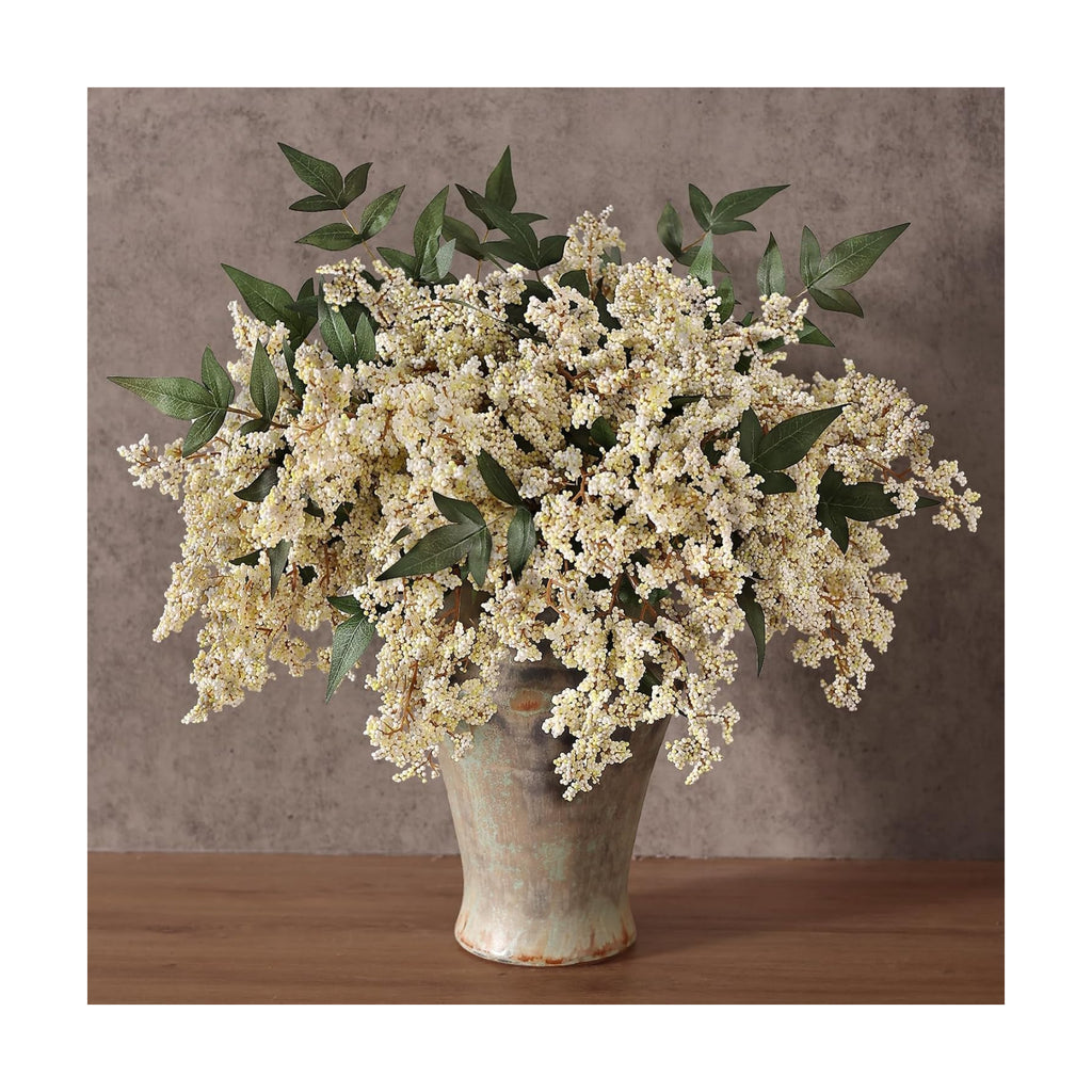12Pcs 17" Lifelike Artificial Nandina Berry Stems for Vase Decor(Beige)