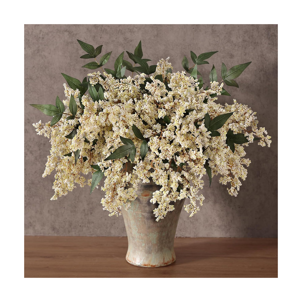 12Pcs 17" Lifelike Artificial Nandina Berry Stems for Vase Decor(Beige)