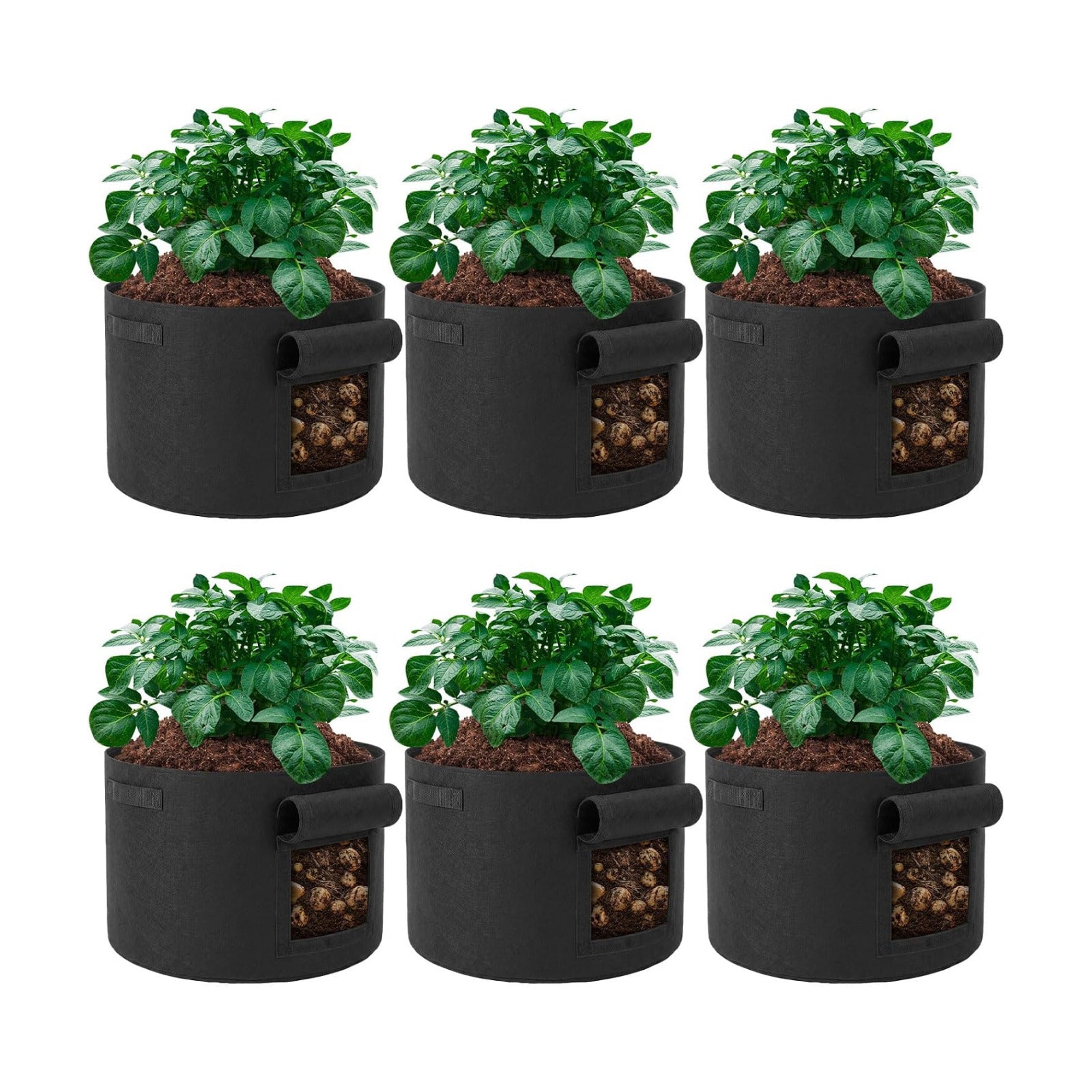6 Pcs 30 Gallon Potato Grow Bags with 2 View Windows Heavy Duty Pots Growing Containers with Sturdy Handles, Potato